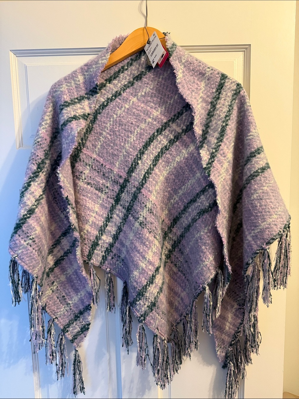Vince Camuto Lavender and Green Plaid Fringe Shawl Wrap